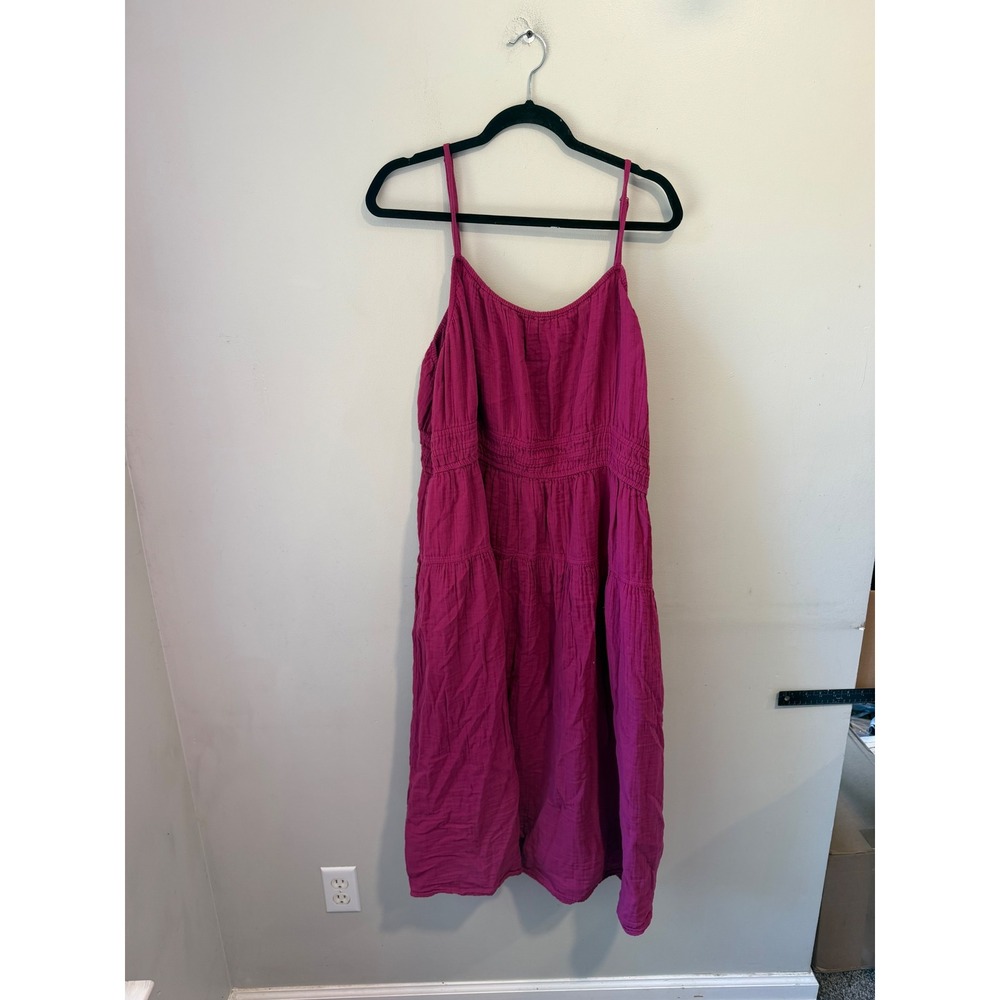 Old Navy Womens 3X Magenta Pink Cotton Gauze Smocked Tiered Midi Dress